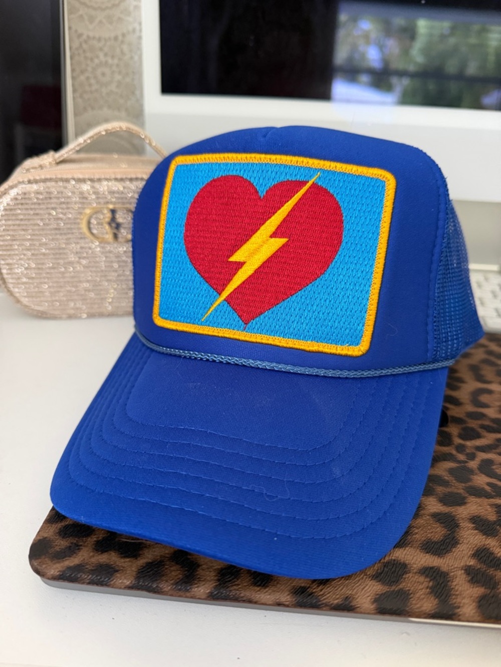 Aviator Nation Royal Blue Trucker Hat with Heart Lightning Patch